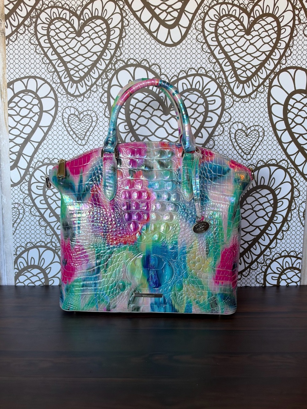 FIRM $ Brahmin Large Duxbury Melbourne IMPRESSION WATERCOLOR Satchel NWT - Picture 9 of 14